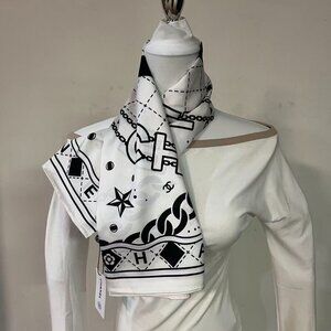 Chanel White CC Logo Silk Scarf 90cm